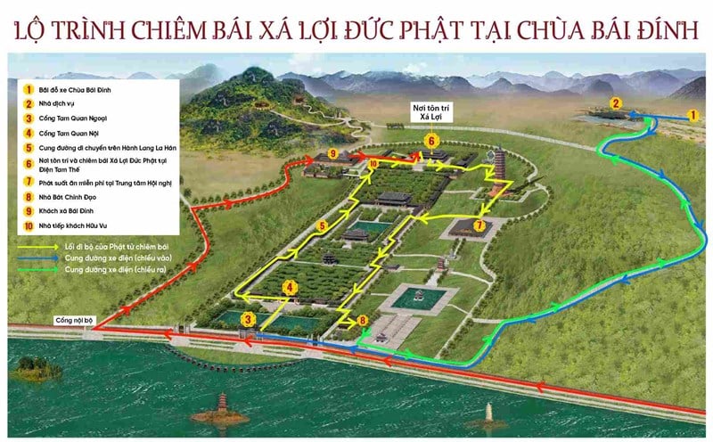 Lộ trình chiêm bái xá lợi Phật Chùa Bái Đính? Sơ đồ lộ trình chiêm bái xá lợi Đức Phật tại chùa Bái Đính? Thời gian chiêm bái xá lợi?
