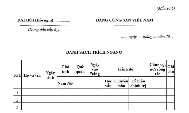 Mẫu Danh sách trích ngang chi ủy chi bộ mới nhất? Tải mẫu? Chi ủy chi bộ được bầu dưới hình thức nào?