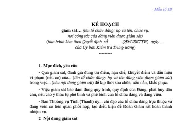 Mẫu Kế hoạch giám sát trong Đảng của Ủy ban kiểm tra? Tải mẫu? Các bước tiến hành giám sát chuyên đề?