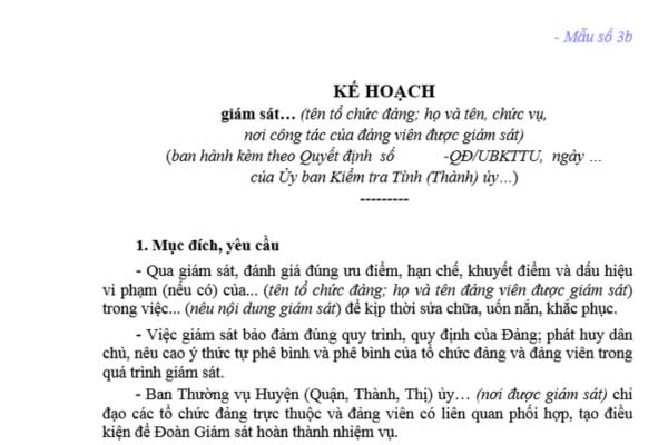 Mẫu Kế hoạch giám sát trong Đảng của Ủy ban kiểm tra? Tải mẫu? Các bước tiến hành giám sát chuyên đề?