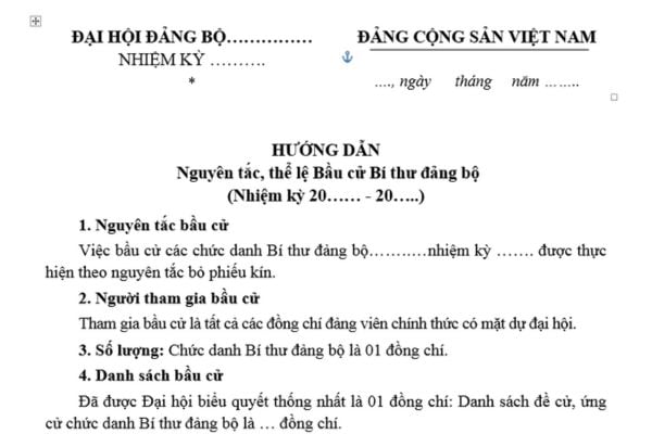 Mẫu Hướng dẫn bầu Bí thư đảng bộ? Tải mẫu Hướng dẫn nguyên tắc, thể lệ bầu cử Bí thư đảng bộ ở đâu?