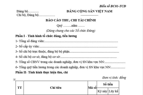 Mẫu Báo cáo thu chi tài chính chi bộ mới nhất thế nào? Tải mẫu ở đâu? Cách lập Báo cáo thu chi tài chính chi bộ?