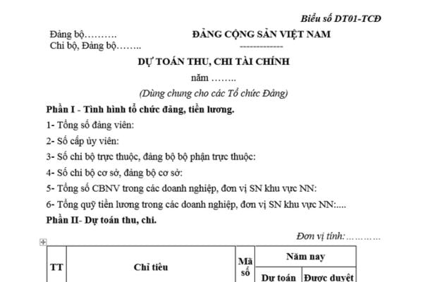 Mẫu Dự toán thu chi tài chính chi bộ là mẫu nào? Tải mẫu? Hướng dẫn lập biểu Dự toán thu chi tài chính chi bộ chi tiết?