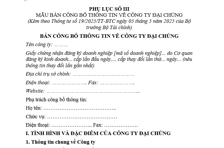 Bản công bố thông tin về công ty đại chúng trong hồ sơ đăng ký công ty đại chúng gồm thông tin gì?