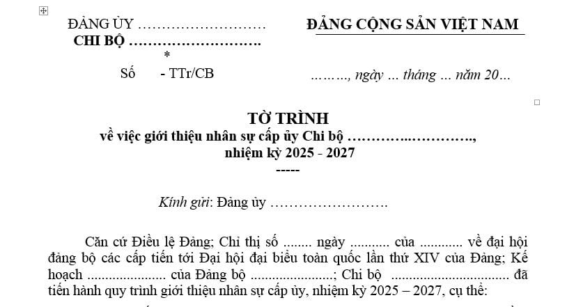 Mẫu Tờ trình giới thiệu nhân sự cấp ủy chi bộ mới nhất? Tải mẫu? Trình tự thủ tục bầu cấp ủy chi bộ như thế nào?