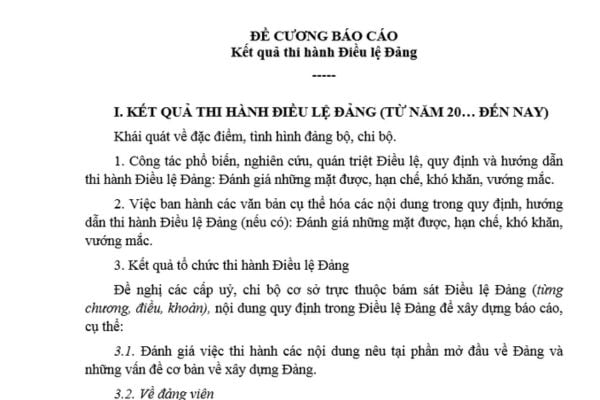 Mẫu Đề cương báo cáo kết quả thi hành Điều lệ Đảng mới nhất? Tải mẫu? Điều lệ Đảng quy định thế nào về nhiệm vụ của Đảng viên?