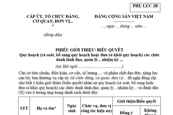 Mẫu Phiếu giới thiệu cán bộ quy hoạch mới nhất như thế nào? Tải mẫu? Trách nhiệm trong công tác quy hoạch cán bộ được quy định?