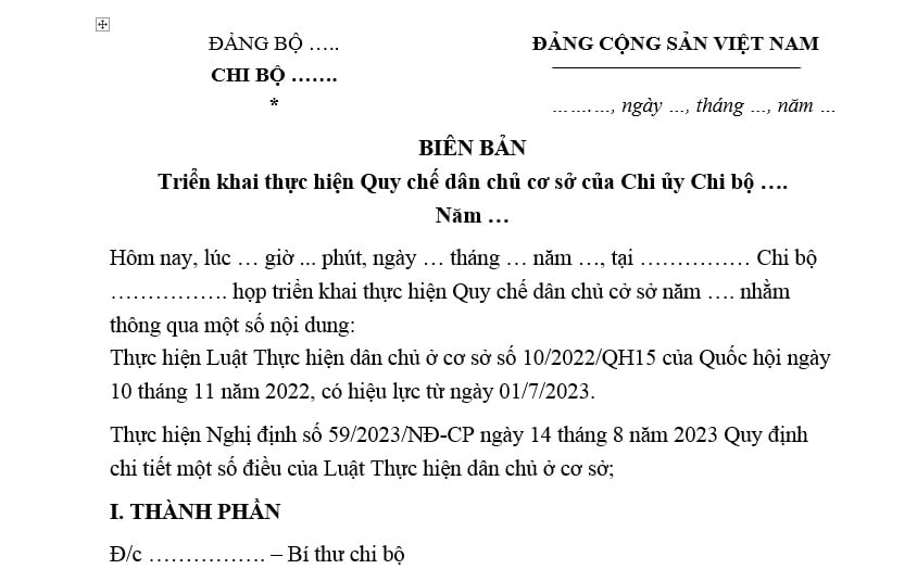 Biên bản triển khai thực hiện Quy chế dân chủ cơ sở của chi ủy Chi bộ? Tải mẫu? Nguyên tắc phạm vi thực hiện dân chủ cơ sở?