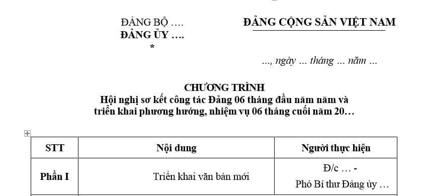 Mẫu Chương trình Hội nghị Sơ kết công tác Đảng 6 tháng đầu năm mới nhất? Tải mẫu? Đảng Cộng sản Việt Nam tổ chức theo nguyên tắc gì?