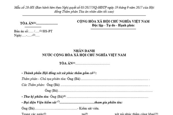 Mẫu Bản án hình sự phúc thẩm là mẫu nào? Tải mẫu mới nhất? Hướng dẫn viết Bản án phúc thẩm chi tiết nhất?