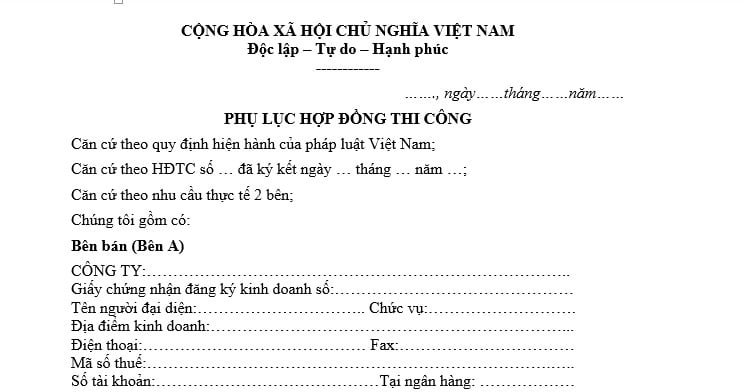 Mẫu Phụ lục hợp đồng thi công xây dựng công trình? Ai phải chịu chi phí kiểm định xây dựng trong quá trình thi công?
