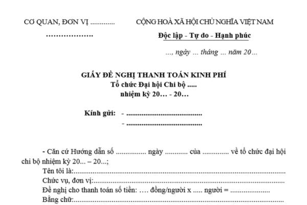 Mẫu Giấy đề nghị thanh toán kinh phí đại hội chi bộ mới nhất? Tải mẫu? Nhiệm vụ của cấp ủy triệu tập đại hội chi bộ?