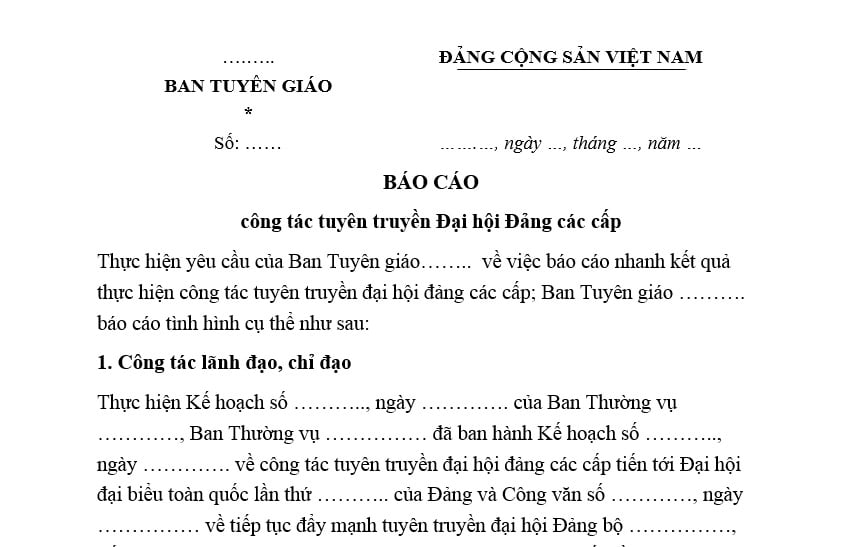 Mẫu Báo cáo công tác tuyên truyền Đại hội Đảng các cấp? Tải mẫu? Đại hội Đảng được xem là hợp lệ khi nào?