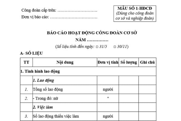 Mẫu Báo cáo hoạt động công đoàn mới nhất? Thời gian gửi báo cáo? Quyền và nhiệm vụ của đoàn viên?