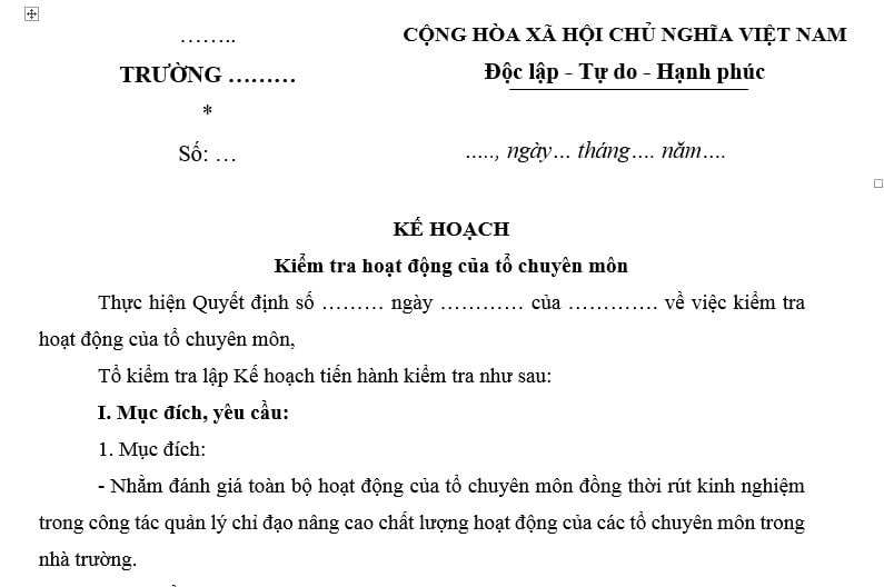 Mẫu Kế hoạch kiểm tra hoạt động của tổ chuyên môn? Tải mẫu? Tổ chuyên môn trường trung học sinh hoạt bao lâu một lần?