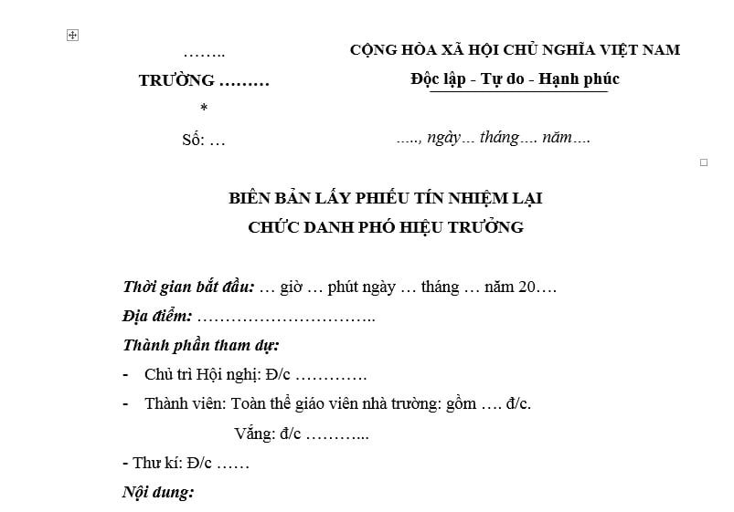 Biên bản họp lấy phiếu tín nhiệm bổ nhiệm lại Phó hiệu trưởng? Tải mẫu? Nhiệm kì của phó hiệu trưởng trường tiểu học là bao lâu?