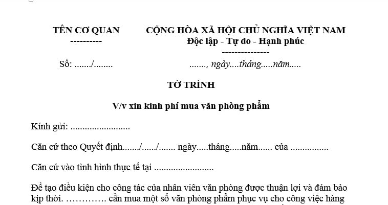 Mẫu Tờ trình xin kinh phí mua văn phòng phẩm mới nhất? Tải mẫu? Khoản chi văn phòng phẩm được trừ khi tính thuế TNDN khi nào?