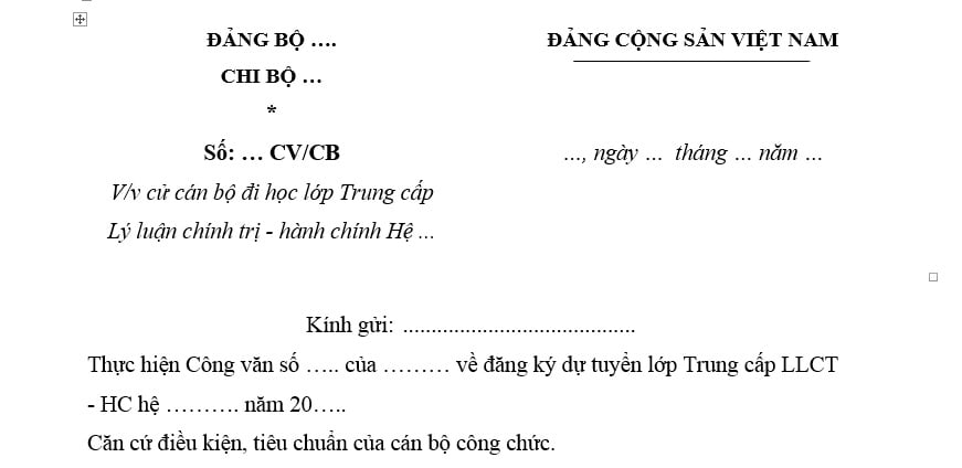 Mẫu Công văn cử đi học lớp trung cấp lý luận chính trị? Tải mẫu? Đảng viên dự bị được học lớp trung cấp lý luận chính trị không?