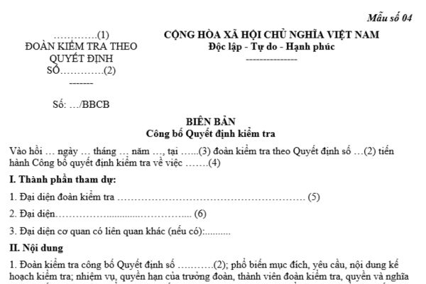 Tải về mẫu biên bản công bố quyết định kiểm tra việc chấp hành pháp luật về tài nguyên nước theo quy định mới nhất?