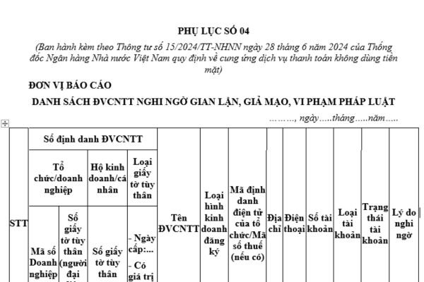 Mẫu bảng danh sách đơn vị chấp nhận thanh toán nghi ngờ gian lận, giả mạo, vi phạm pháp luật theo quy định mới nhất? Hướng dẫn lập bảng?