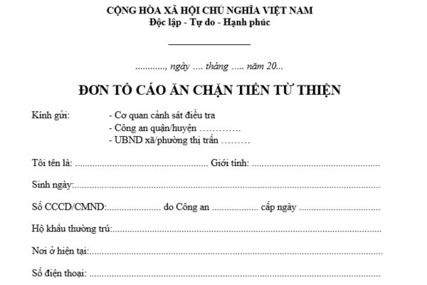 Mẫu đơn tố cáo người ăn chặn tiền từ thiện? Ăn chặn tiền từ thiện ủng hộ bà con gặp khó khăn do bão lũ đi tù mấy năm?