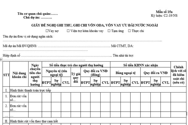 Mẫu Giấy đề nghị ghi thu ghi chi vốn ODA theo quy định là mẫu nào? Cần nộp bao nhiêu bản Giấy đề nghị ghi thu ghi chi vốn ODA?