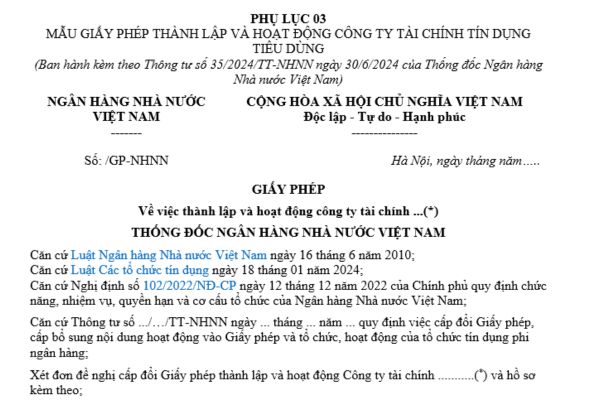 Tải về giấy phép thành lập và hoạt động công ty tài chính tín dụng tiêu dùng theo quy định mới nhất?