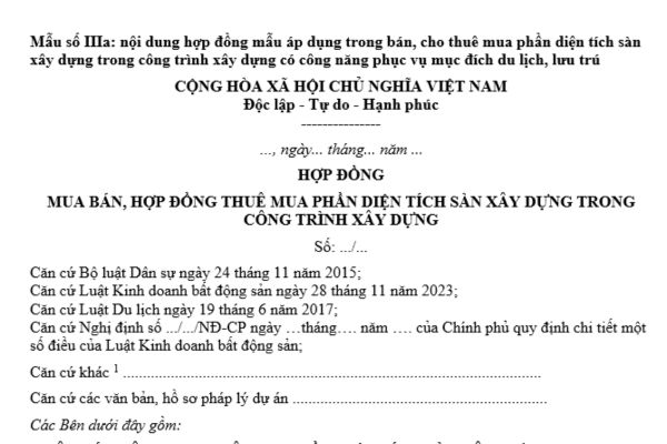 Tải về mẫu hợp đồng mua bán phần diện tích sàn xây dựng trong công trình xây dựng có công năng phục vụ mục đích du lịch ở đâu?