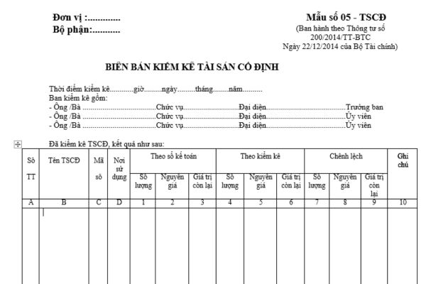 Mẫu Biên bản kiểm kê tài sản cố định theo Thông tư 200 và Thông tư 133 thế nào? Tải về ở đâu? Hướng dẫn cách điền mẫu?