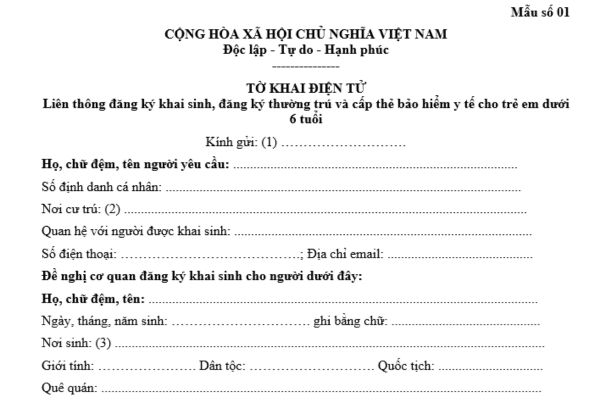 Mẫu Tờ khai điện tử liên thông đăng ký thường trú cho trẻ em dưới 6 tuổi theo quy định mới nhất là mẫu nào?