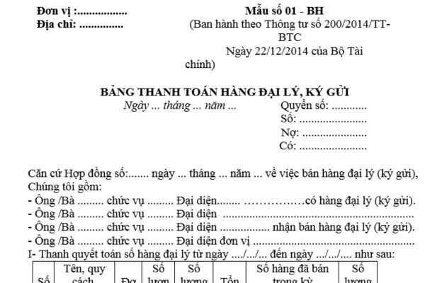 Mẫu Bảng thanh toán hàng đại lý, ký gửi dành cho doanh nghiệp theo Thông tư 200? Tải mẫu ở đâu? Hướng dẫn lập bảng? 