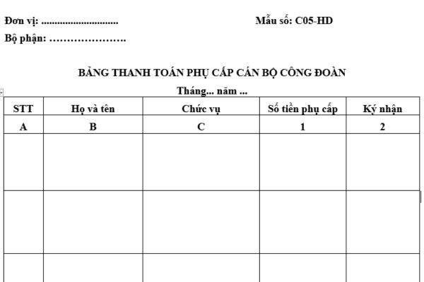 Mẫu bảng thanh toán phụ cấp cán bộ công đoàn mới nhất là mẫu nào? Tải về ở đâu? Cán bộ công đoàn gồm những người nào?