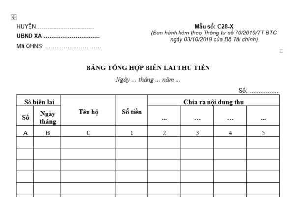 Mẫu bảng tổng hợp biên lai thu tiền dùng cho Ủy ban nhân dân xã mới nhất là mẫu nào? Hướng dẫn lập bảng chi tiết?