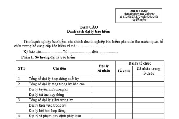 Tải về mẫu báo cáo danh sách đại lý bảo hiểm của doanh nghiệp bảo hiểm nhân thọ ở đâu? Hướng dẫn cách ghi chi tiết?