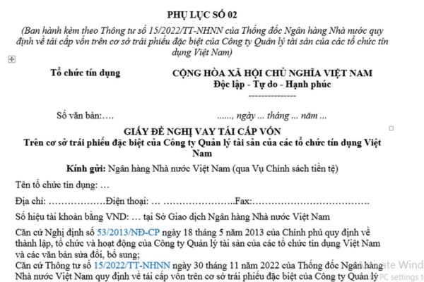 Tải mẫu Giấy đề nghị vay tái cấp vốn trên cơ sở trái phiếu đặc biệt của Công ty Quản lý tài sản của các tổ chức tín dụng ở đâu?