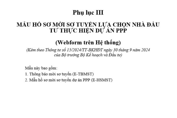 Mẫu hồ sơ mời sơ tuyển lựa chọn nhà đầu tư thực hiện dự án PPP mới nhất theo Thông tư 15? Tải mẫu ở đâu?