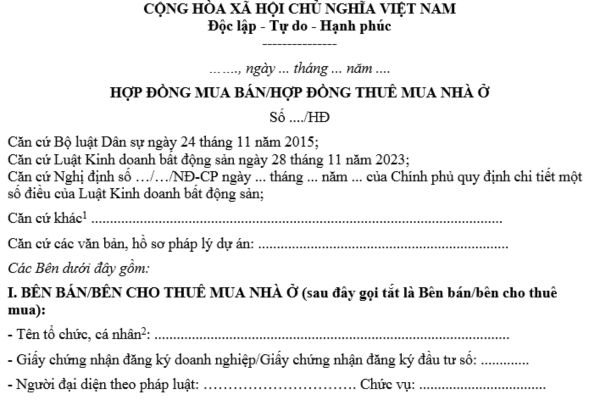 Mẫu hợp đồng mua bán nhà ở riêng lẻ theo quy định mới nhất là mẫu nào? Hướng dẫn soạn thảo hợp đồng?