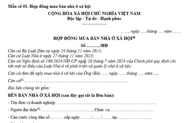 Mẫu hợp đồng mua bán nhà ở xã hội mới nhất theo Thông tư 05? Tải về ở đâu? Bên mua không được bán lại nhà ở xã hội trong bao lâu?