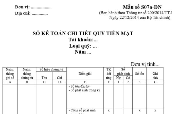 Tải về mẫu sổ quỹ tiền mặt, mẫu sổ kế toán chi tiết quỹ tiền mặt mới nhất theo Thông tư 200? Hướng dẫn cách ghi mẫu?