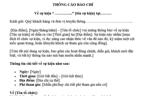 Mẫu Thông cáo báo chí về sự kiện mới nhất? Cung cấp thông tin sai sự thật cho báo chí bị phạt bao nhiêu tiền?