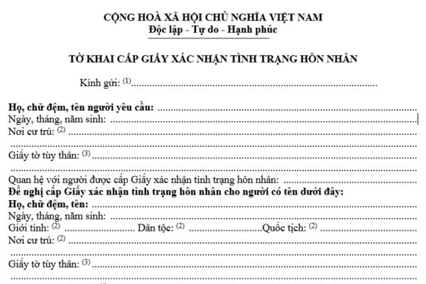 Mẫu tờ khai cấp giấy xác nhận tình trạng hôn nhân mới nhất theo Thông tư 04 là mẫu nào? Hướng dẫn cách ghi?