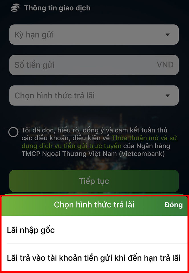 Mở thẻ tiết kiệm Vietcombank online