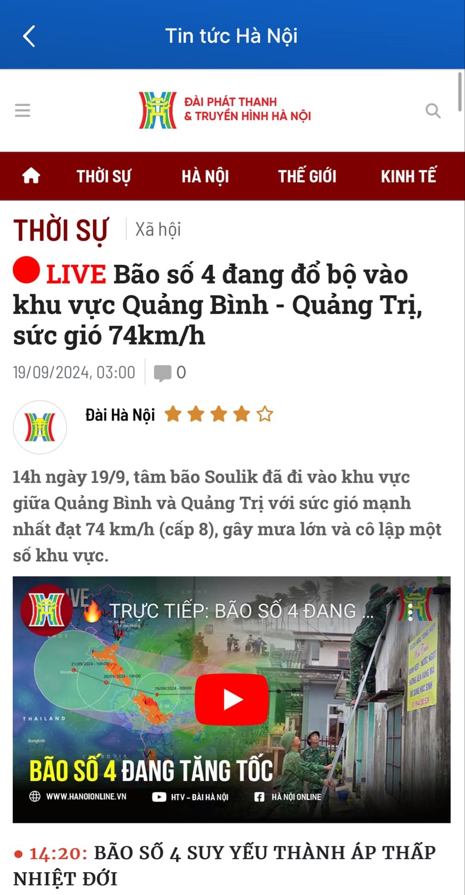 Trực tiếp bão số 4