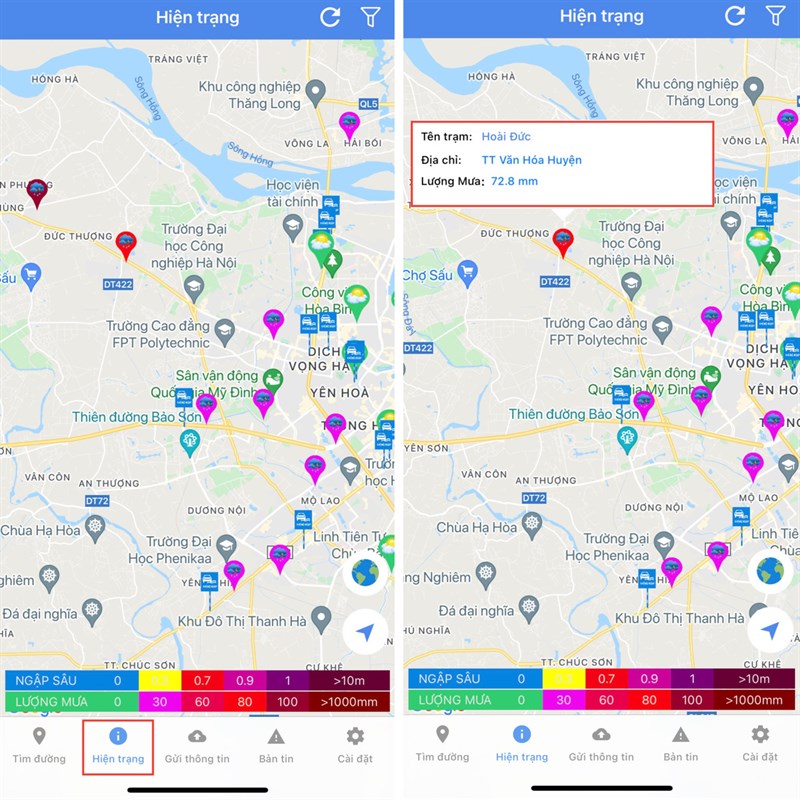 Xem bản đồ ngập lụt Hà Nội bằng ứng dụng HSDC Maps