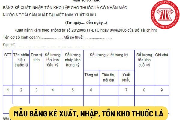 Mẫu bảng kê xuất, nhập, tồn kho thuốc lá