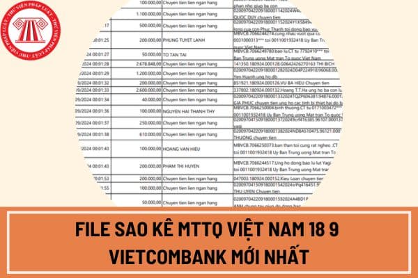 File sao kê MTTQ Việt Nam 18 9 Vietcombank mới nhất?