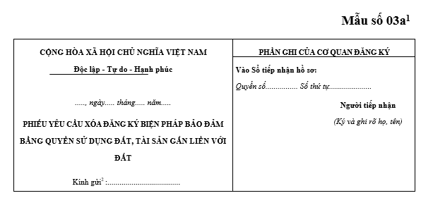 Mẫu phiếu yêu cầu xóa đăng ký thế chấp Số đỏ