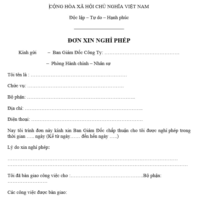 đơn xin nghỉ phép