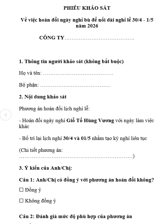 phiếu khảo sát