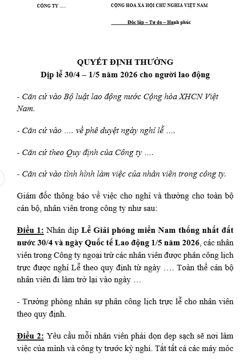 quyết định thưởng